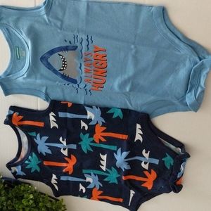 Garanimals baby boy’s  Size 18 M 2 Body Suits Sharks Blue Orange NWOT